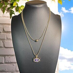 Coralmee Evil Eye Pendant Necklace Gold Layered Chain Jewelry Protection Charm